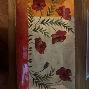 Pier 1 Red and Gold Floral serving platter
